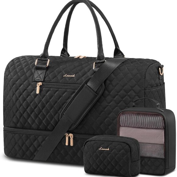 Travel Duffle Bag for Women, Weekender Overnight Bag with Shoe Compartment, Carr